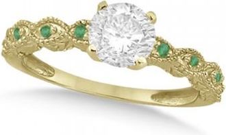 Allurez Vintage Lab Grown Diamond & Emerald Engagement Ring 18k Yellow Gold 1.00ct