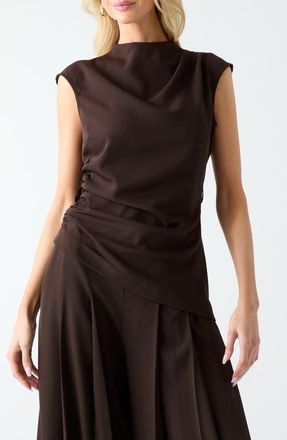 Marciano Kamila Ruched Mock Neck Top in Brown at Nordstrom, Size 40