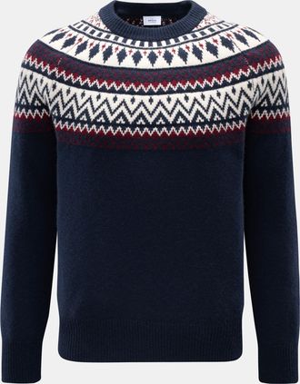 Braun Hamburg Men - Cashmere crew neck jumper navy/burgundy/off-white patterned
