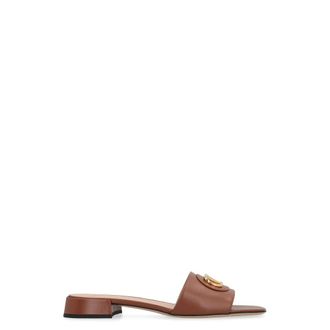 Valentino Garavani Heeled Mules, female, Brown, 5 1/2 UK, VLogo Signature Leather Slides