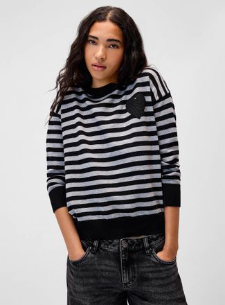 Twik Womens Fleece heart striped sweater