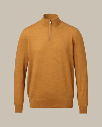 CHARLES TYRWHITT Pure Merino Zip Neck Wool Jumper - Yellow Size XXL by Charles Tyrwhitt
