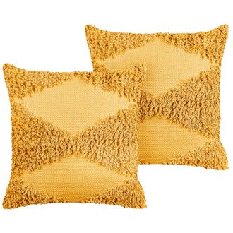 Beliani Conjunto De 2 Cojines De Algod&oacute;n Amarillo 45 X 45 Cm Patr&oacute;n Geom&eacute;trico Rhoeo