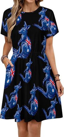 Generic Kangarooes Australian Flag Women Summer Dress Short Sleeve Sundress Swing Casual Party Dresses Pockets 2XL