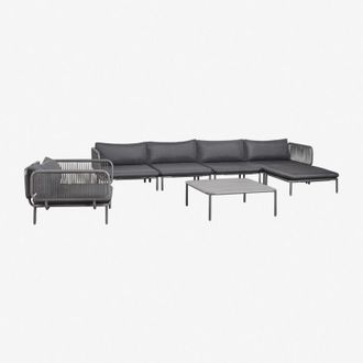 Sklum Divano da giardino componibile in 4 pezzi con 2 poltrone angolari, pouf, poltrona e tavolino Roubly Sklum