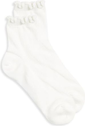 Casa Clara Love Indie Lettuce Edge Cotton Blend Quarter Socks in White at Nordstrom