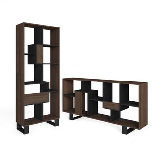 Skraut Home Librer&iacute;a efecto madera roble oscuro y negro 67x31x174cm con patas