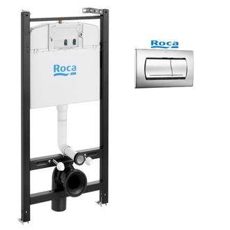 Roca Bastidor Roca Active, Pack Cisterna Empotrada, Pulsador Cromo Brillo Y Anclajes