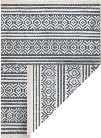 RugsX Rugsx - Carpet twin 22996 geometric, stripes cotton, double-sided, Ecological fringes - anthracite / cream grey 180x270 cm