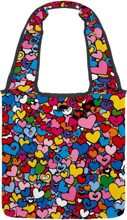 Generic Colorful Seamless Love Hearts Reversible Canvas Shoulder Tote - Double-Sided Print, 12oz Cotton, 27cm Drop, Fold-Flat Bag for Travel, Shopping, Street