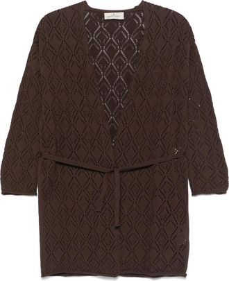 Bruno Manetti Cardigan con lavorazione pointelle - Marrone
