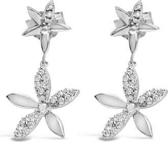 House of Brilliance Sterling Silver 1/5 Cttw Diamond Double Star Dangle Earrings