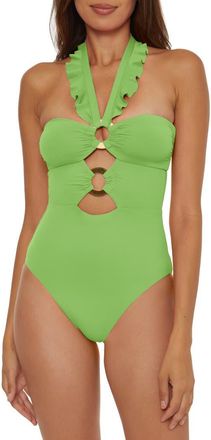 SOLUNA SWIM Ruffle Strappy One-PIece Swimsuit in Matcha at Nordstrom, Size X-Large