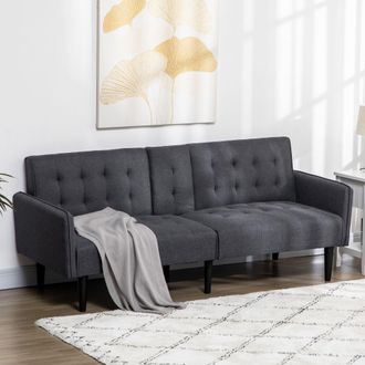HOMCOM Upholstered Sofa bed 3 Seater Home Theater with Storage Grey