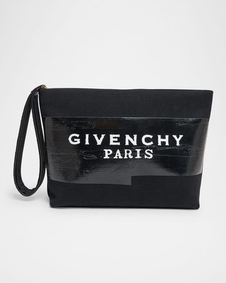 Givenchy Logo Tape Canvas Pouch with Wrist Strap