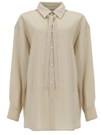 Christophe Lemaire Long-Sleeved Neckline Tie Silk Shirt