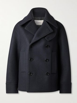 Saint Laurent Cappotto Doppiopetto Oversize In Twill Di Lana - Blu