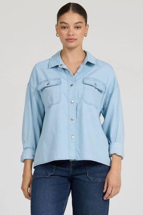 Dear John Denim Adrianna Button Up Top In Light Blue