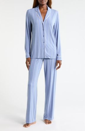 Nordstrom Moonlight Eco Knit Pajamas in Blue T- White Calm Pinstripe at Nordstrom, Size X-Large
