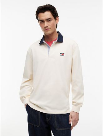 Tommy Hilfiger Mens Tommy Jeans Relaxed Fit Rugby Polo - Beige - XXL