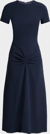 Victoria Beckham Gathered Waist Crepe Midi Dress