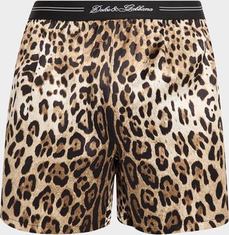 Dolce & Gabbana Men & apos;s Leopard-Print Silk Boxer Trunks