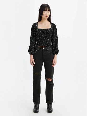 Levi's 501 Jeans Womens Black Denim Distressed Straight Leg 5-Pocket KFC76