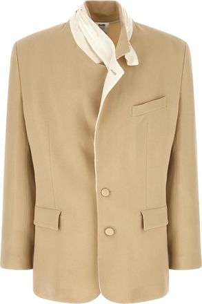 Magliano Beige Solid Mandarin Collar Blazer