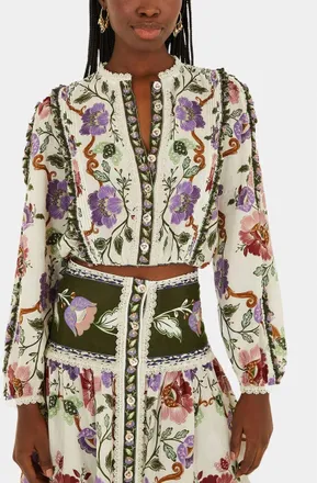 Farm Rio Rococo Flowers Long Sleeve Blouse In Cream