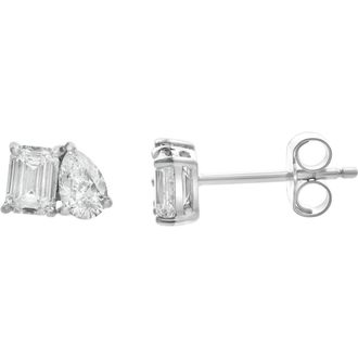 LuvMyJewelry Valessa 14K Gold Lab Grown Diamond Toi Et Moi Earrings - 1 Ct in 14K White Gold at Nordstrom