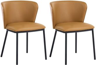 Beliani Set of 2 Dining Chairs Brown Faux Leather Black Iron Legs Armless Protective Caps Modern Minimalism Design Dining Room HOSKIN