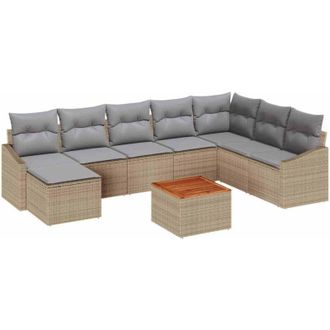 vidaXL Garden Sofa Set 9 pcs Beige and Light Grey Poly Rattan vidaXL