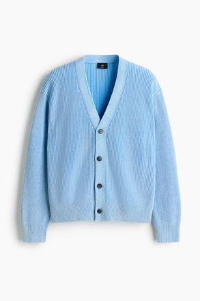 H&M Gerippter Baumwollcardigan in Relaxed Fit - Hellblau