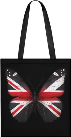 Generic England Flag Butterfly Womens Tote Casual Shopping Bag Lightweight Shoulder Bags Hobos Handbag for Work Travel Daily 35x40cm