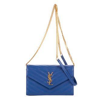 Saint Laurent Pre-owned Womens Enveloppe Wallet On Chain Shoulder Bag - Blue/Navy - One Size