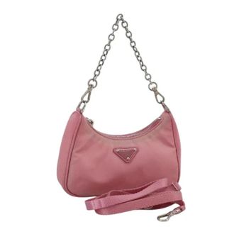 Prada Pre-owned Shoulder Bags, female, Pink, Size: ONE SIZE Pre-owned Vintage Nylon Shoulder Bag