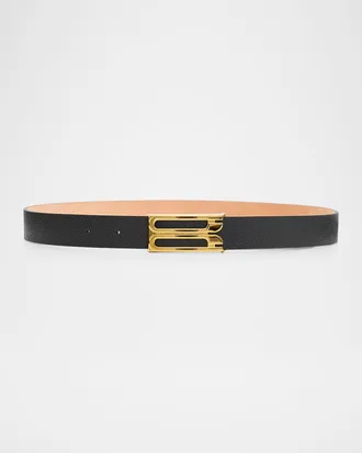 Victoria Beckham Dorian Frame Belt in Croc-Embossed Leather
