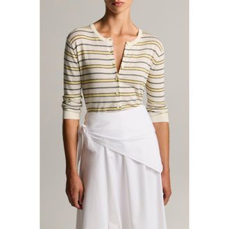 Vince Stripe Cardigan in Dandelion Combo at Nordstrom, Size Xx-Small