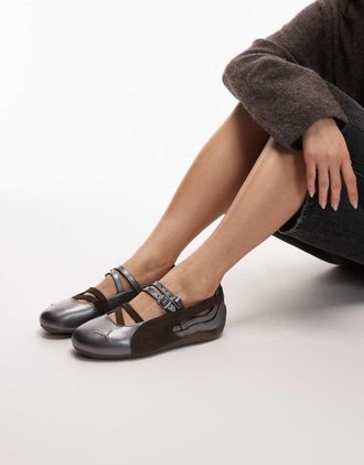 Puma Speedcat - Ballerine color argento metallizzato e marrone cioccolato