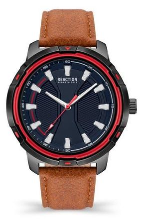 Kenneth Cole Reaction Classic Strap Watch, 48mm in Blue/Tan at Nordstrom Rack