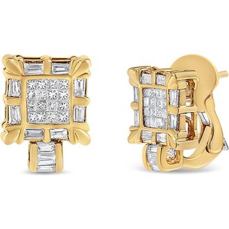 House of Brilliance 14K Yellow Gold 7/8 Cttw Diamond Huggie Hoop Omega Earrings at Nordstrom
