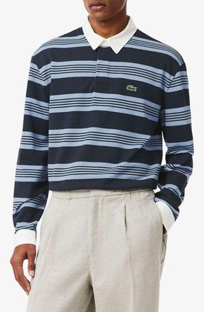 Lacoste Stripe Long Sleeve Rugby Polo in Aphylla Chine/Blackbird at Nordstrom, Size 6