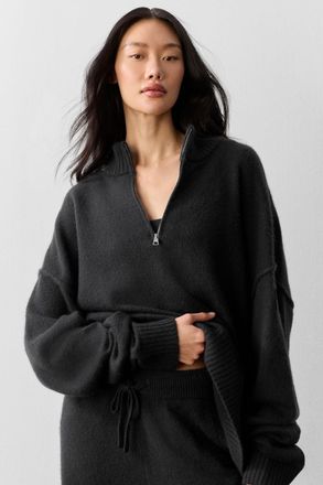 Alo | Wool Cashmere New Class 1/4 Zip Pullover Top in Black, Size: Medium