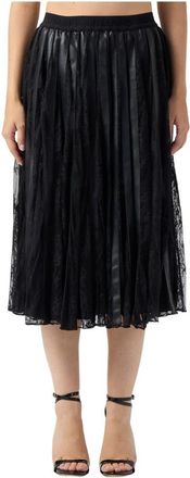 Ermanno Scervino Midi rok van kant en imitatieleer - Dames - Midirokken - Zwart - S - Leer - Rokken