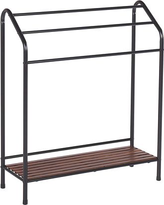 Beliani Toallero De Metal Negro Mate Madera Oscura Recubrimiento En Polvo 3 Rieles Accesorio De Pie Moderno Ba&ntilde;o Muriva