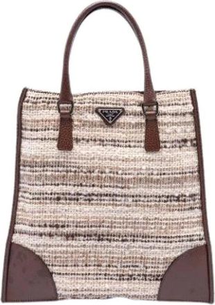 Prada Pre-owned Tote Bags, female, Beige, Size: ONE SIZE Pre-owned Tweed Tote Bag