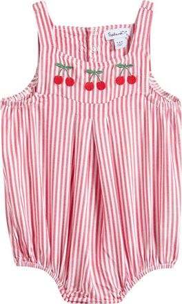 Splendid Cherry Pinstripe Romper in White/Cherry at Nordstrom, Size 6-9M