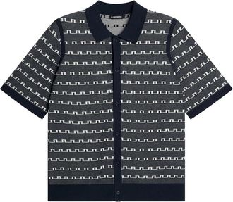 J.Lindeberg Jacquard Polo met Contrast Strepen - Heren - Korte mouwen Overhemden - Veelkleurig - XL - Polyester - Overhemden