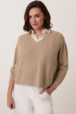 Celtic & Co. Ribbed V-Neck Jumper in Taupe at Nordstrom, Size X-Small/small
