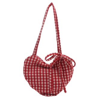 Generic ETOYA Love Shaped Retro Plaid Shoulder Bag Bowknot Tote Bag Vintage Handbag (Red)